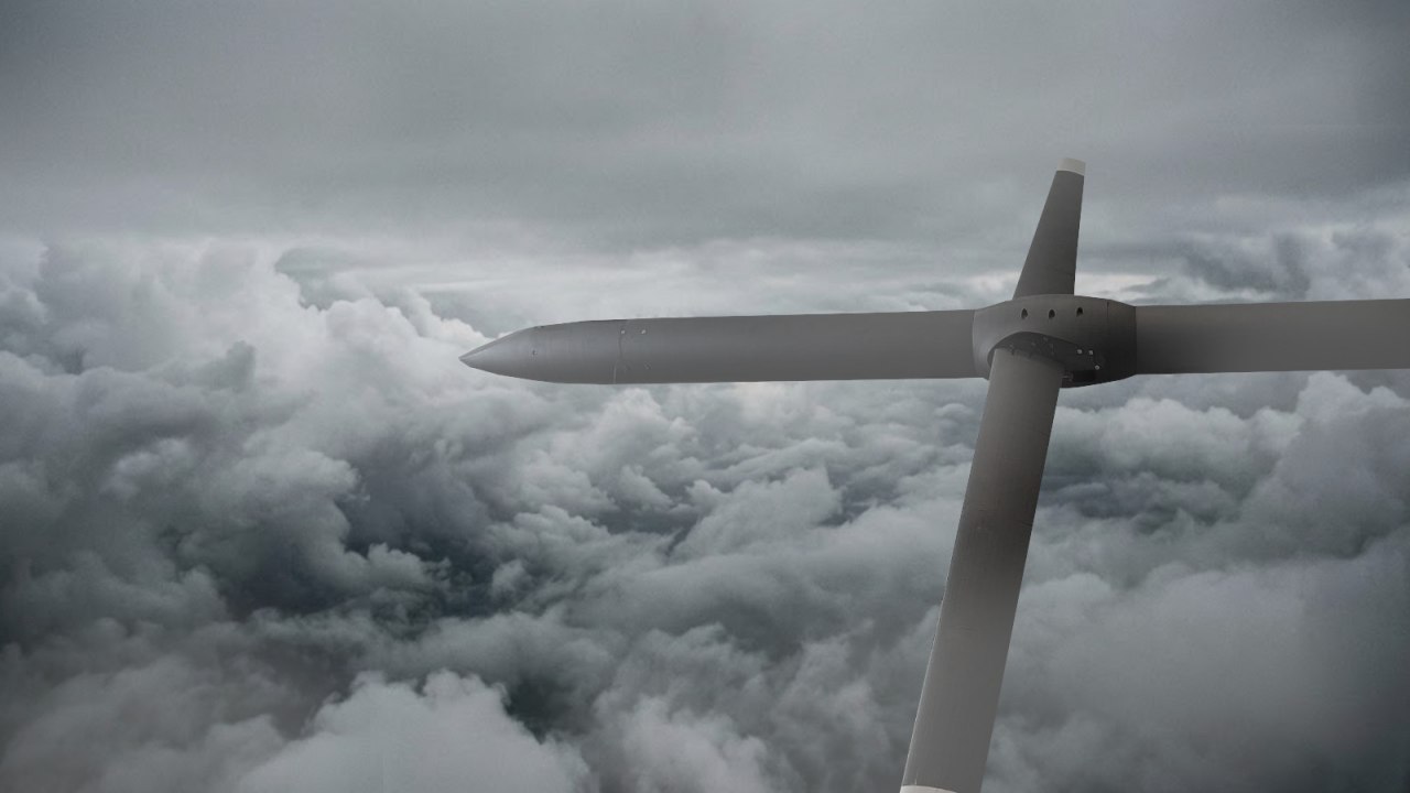 Uncrewed aircraft flying above clouds