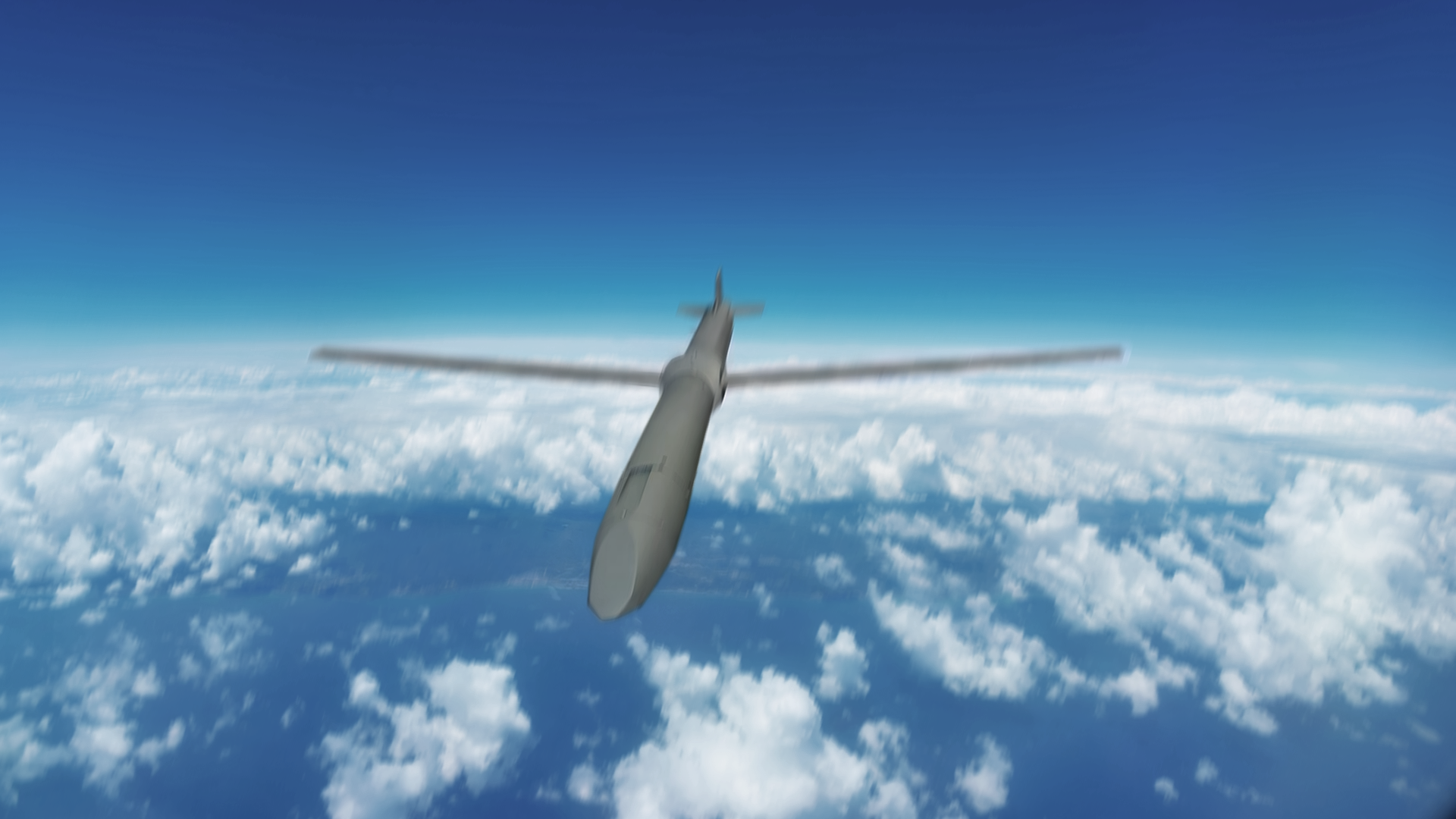 Concept render of a winged guidance system above the clouds